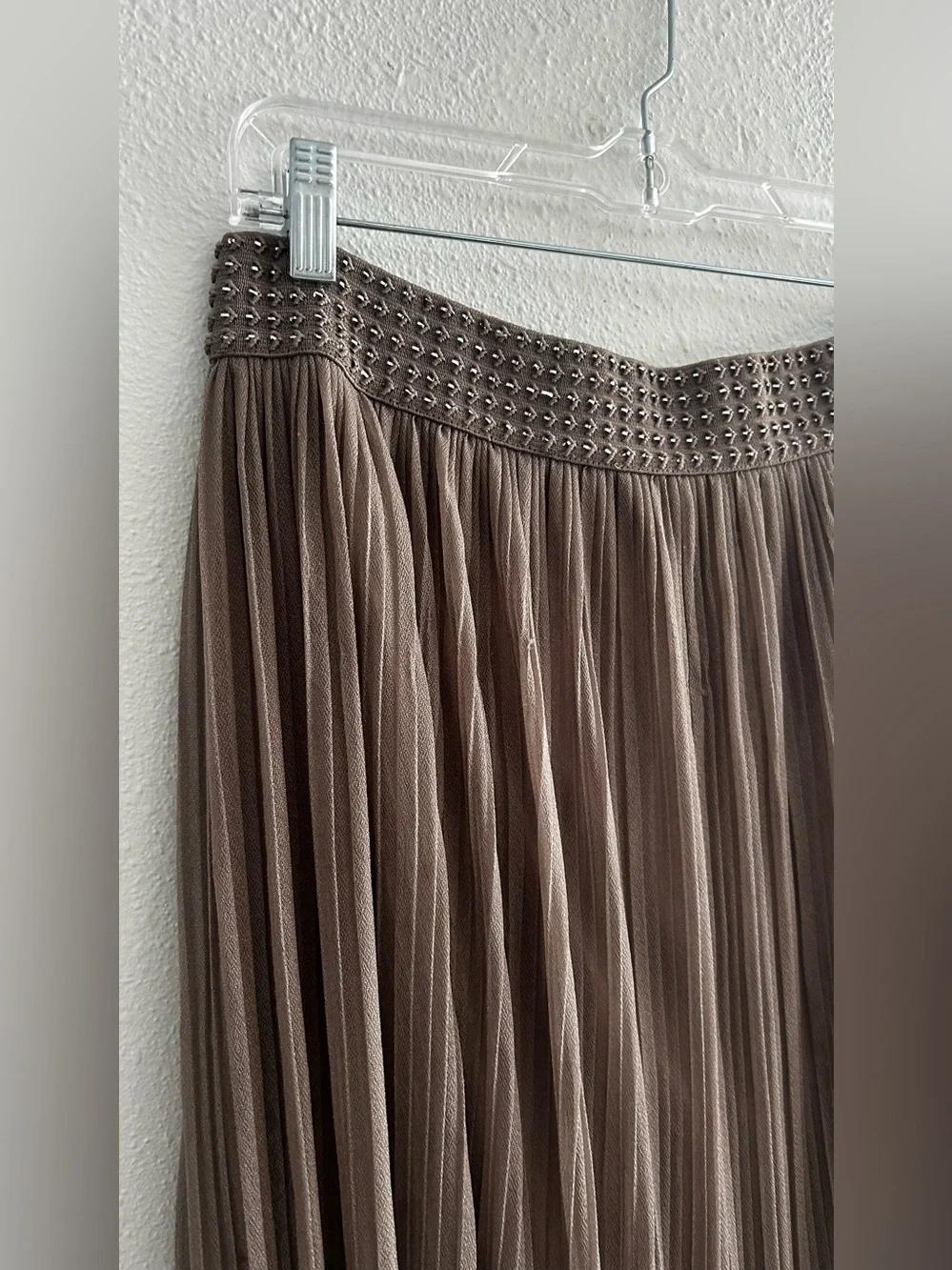 Pleated Maxi Skirt with Studded Waistband